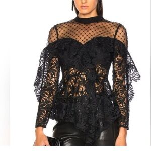 SELF PORTRAIT Elegant Black Lace Sheer Top by